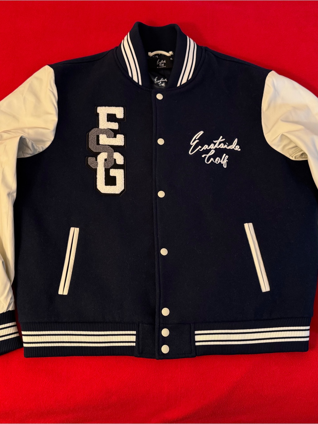 Eastside Golf Be Authentic Varsity Wool Leather Sleeves Blue Jacket Men’s Xl Euc — image 2 of 8